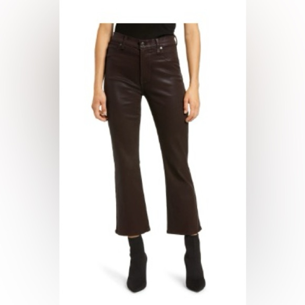 7 for all mankind high waist coated crop straight leg jeans brown chocolate 26